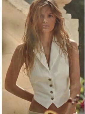 Zara White Tailored Sleeveless Blazer Vest